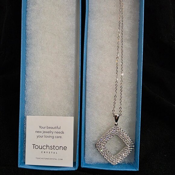 Touchstone Crystal Jewelry - Be There Be Square Pendant with adjustable length chain